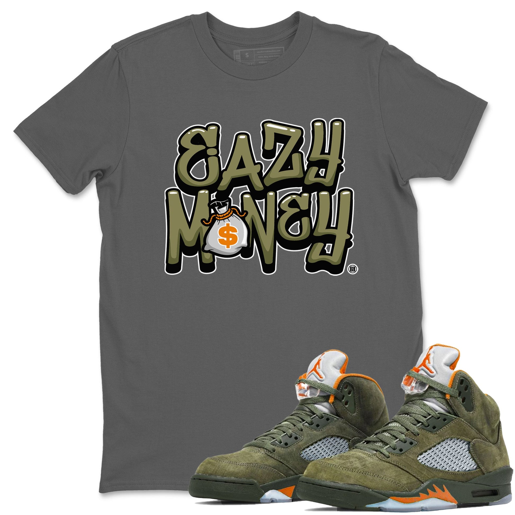 Air Jordan 5 Olive shirt to match jordans Easy Money sneaker match tee AJ5 Olive SNRT Sneaker Tees unisex cotton Cool Grey 1 crew neck shirt