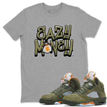 Air Jordan 5 Olive shirt to match jordans Easy Money sneaker match tee AJ5 Olive SNRT Sneaker Tees unisex cotton Heather Grey 1 crew neck shirt