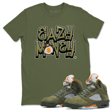 Air Jordan 5 Olive shirt to match jordans Easy Money sneaker match tee AJ5 Olive SNRT Sneaker Tees unisex cotton Military Green 1 crew neck shirt
