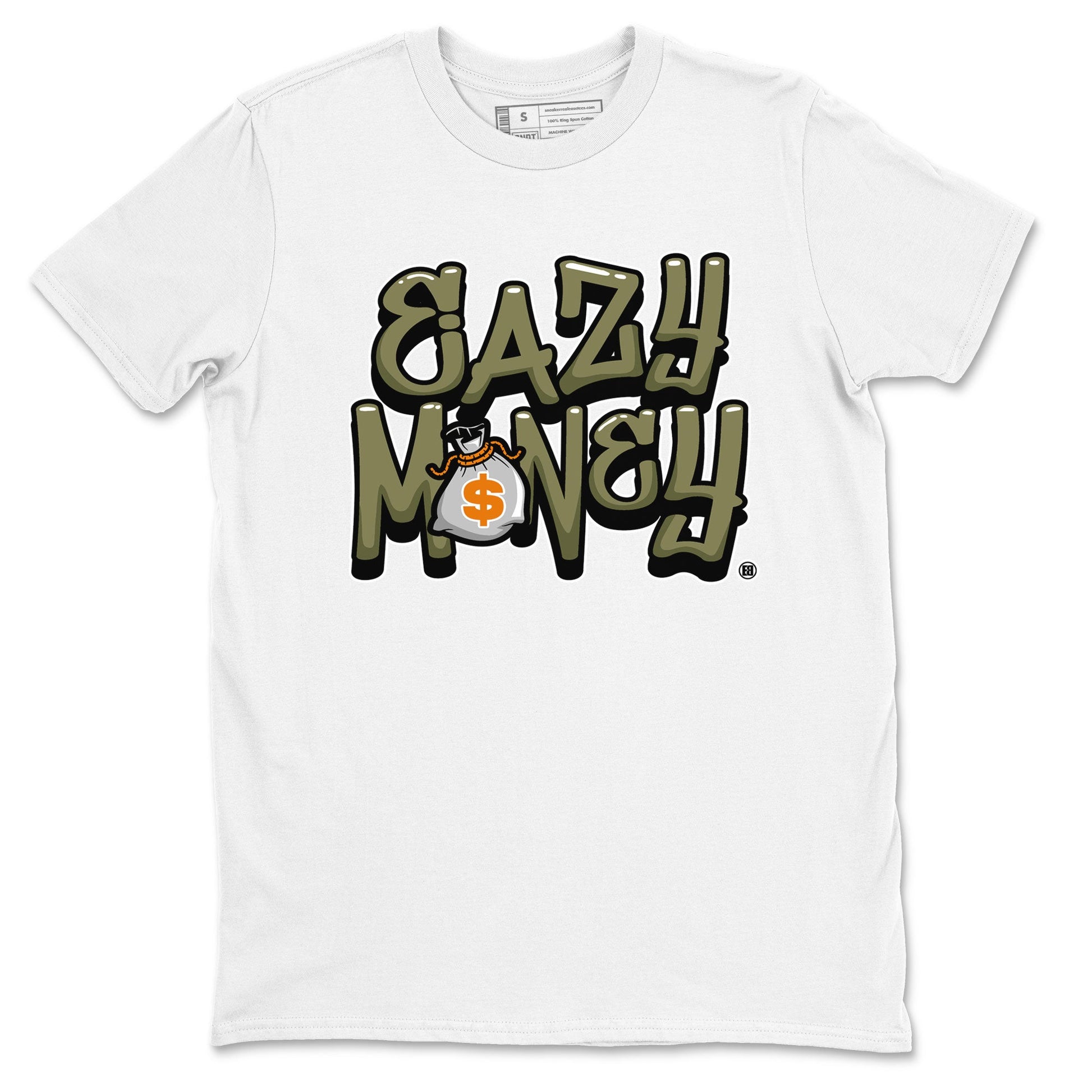 Air Jordan 5 Olive shirt to match jordans Easy Money sneaker match tee AJ5 Olive SNRT Sneaker Tees unisex cotton White 2 crew neck shirt