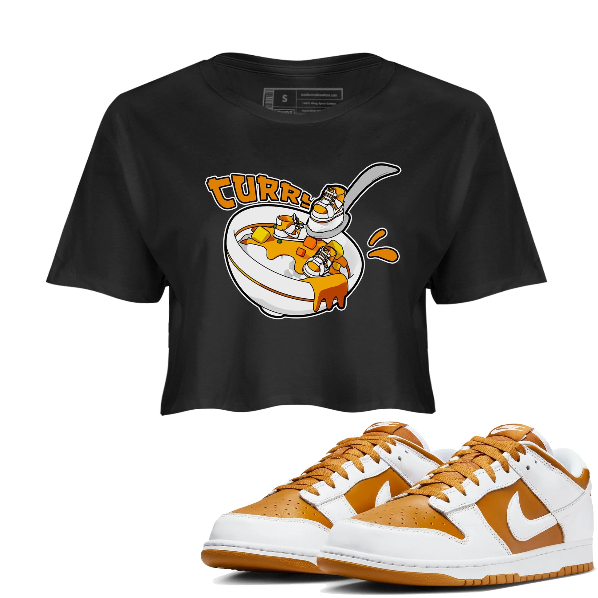 Dunk Dark Curry shirt to match jordans Eat Curry sneaker tees AJ1 Low Dark Curry SNRT Sneaker Release Tees Black 1 crop length shirt
