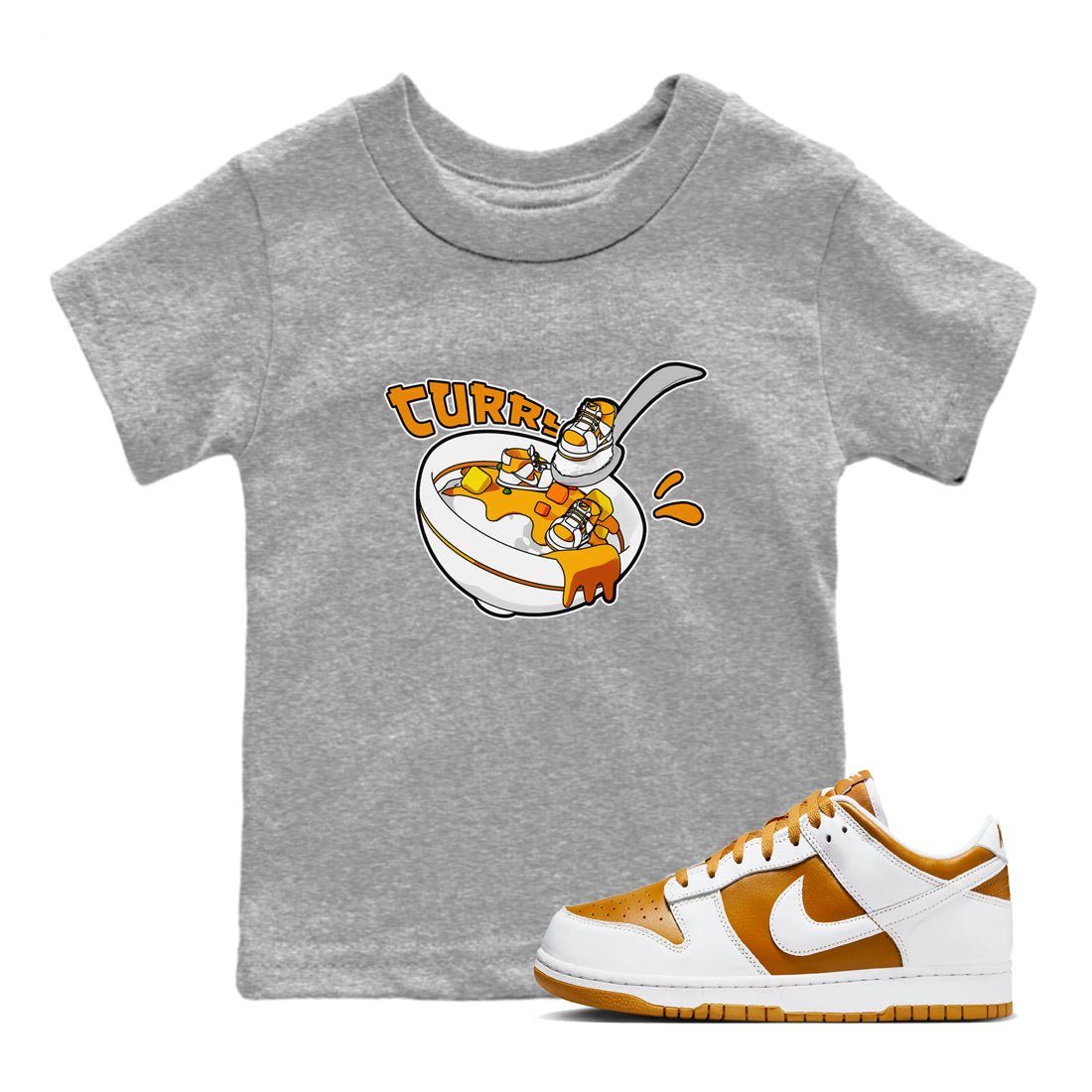 Dunk Dark Curry shirt to match jordans Eat Curry sneaker tees AJ1 Low Dark Curry SNRT sneaker release tees baby toddler Heather Grey 1 cotton Shirt
