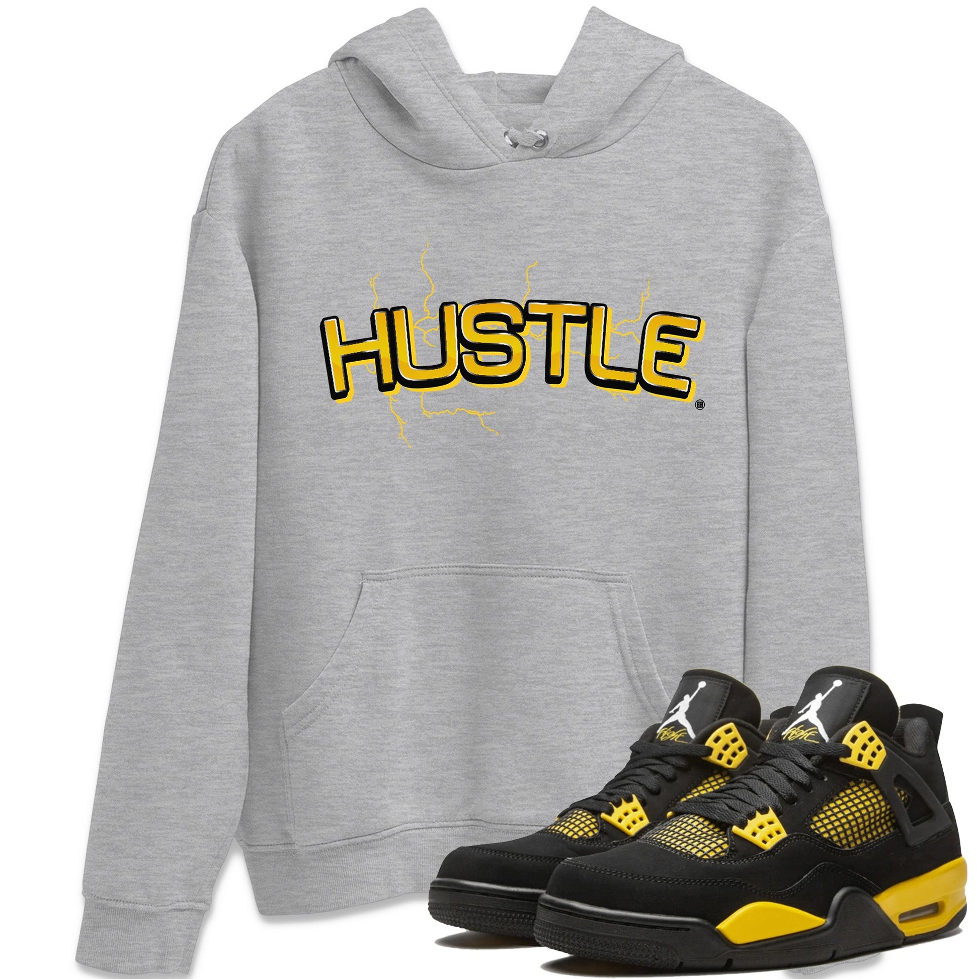 Air Jordan 4 Thunder Sneaker Match Tees Electric Hustle Sneaker Tees Air Jordan 4 Retro Thunder Sneaker Release Tees Unisex Shirts Heather Grey 1