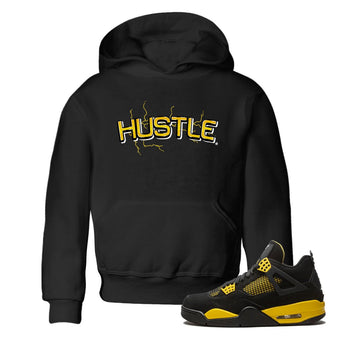 Air Jordan 4 Thunder Sneaker Match Tees Electric Hustle Sneaker Tees Air Jordan 4 Retro Thunder Sneaker Release Tees Kids Shirts Black 1