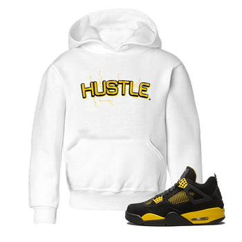 Air Jordan 4 Thunder Sneaker Match Tees Electric Hustle Sneaker Tees Air Jordan 4 Retro Thunder Sneaker Release Tees Kids Shirts White 1