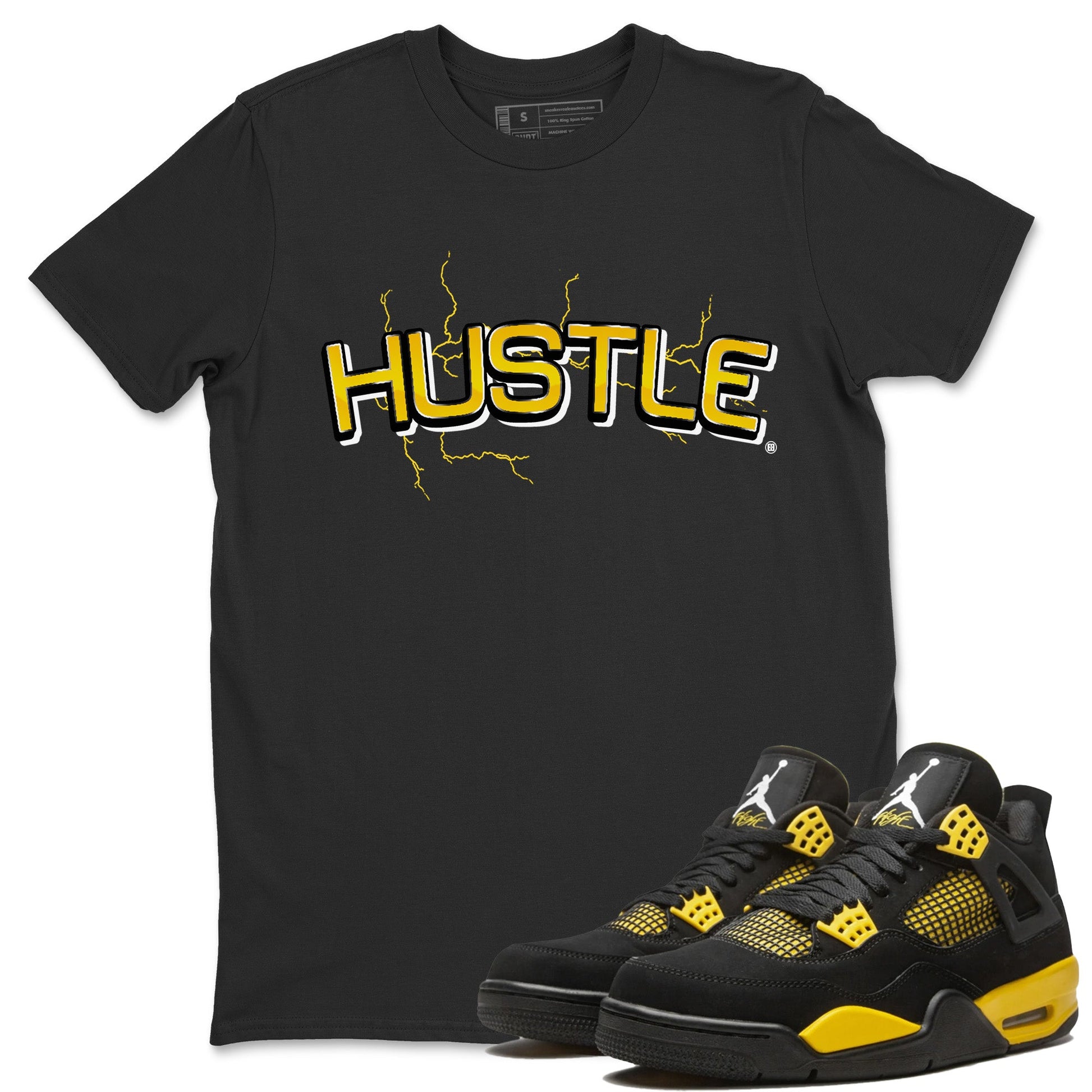 Air Jordan 4 Thunder Sneaker Match Tees Electric Hustle Sneaker Tees Air Jordan 4 Retro Thunder Sneaker Release Tees Unisex Shirts Black 1