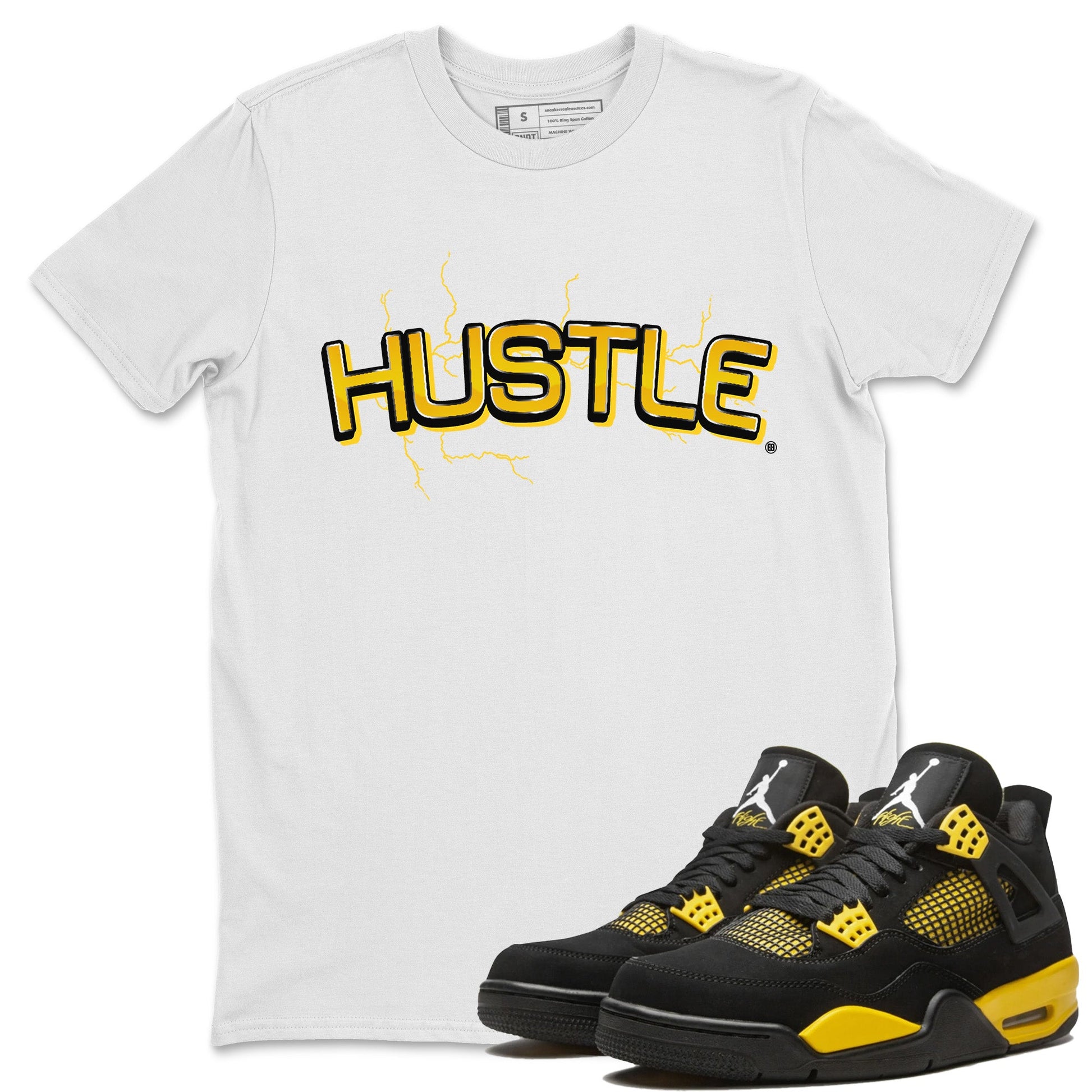 Air Jordan 4 Thunder Sneaker Match Tees Electric Hustle Sneaker Tees Air Jordan 4 Retro Thunder Sneaker Release Tees Unisex Shirts White 1