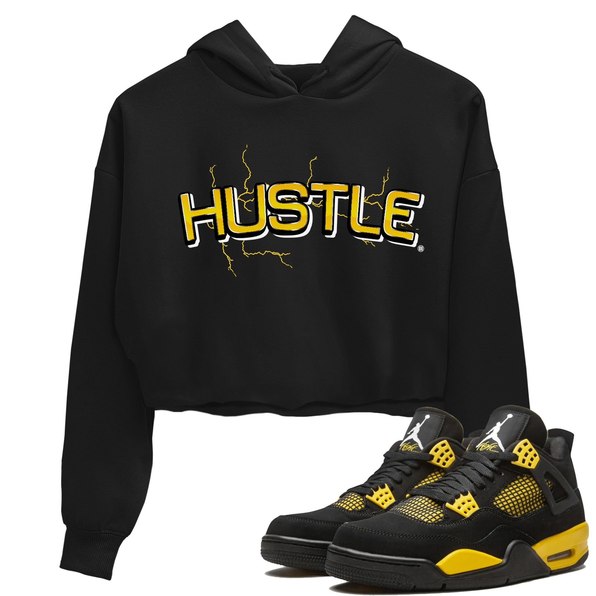 Air Jordan 4 Thunder Sneaker Match Tees Electric Hustle Sneaker Tees Air Jordan 4 Retro Thunder Sneaker Release Tees Women's Shirts Black 1
