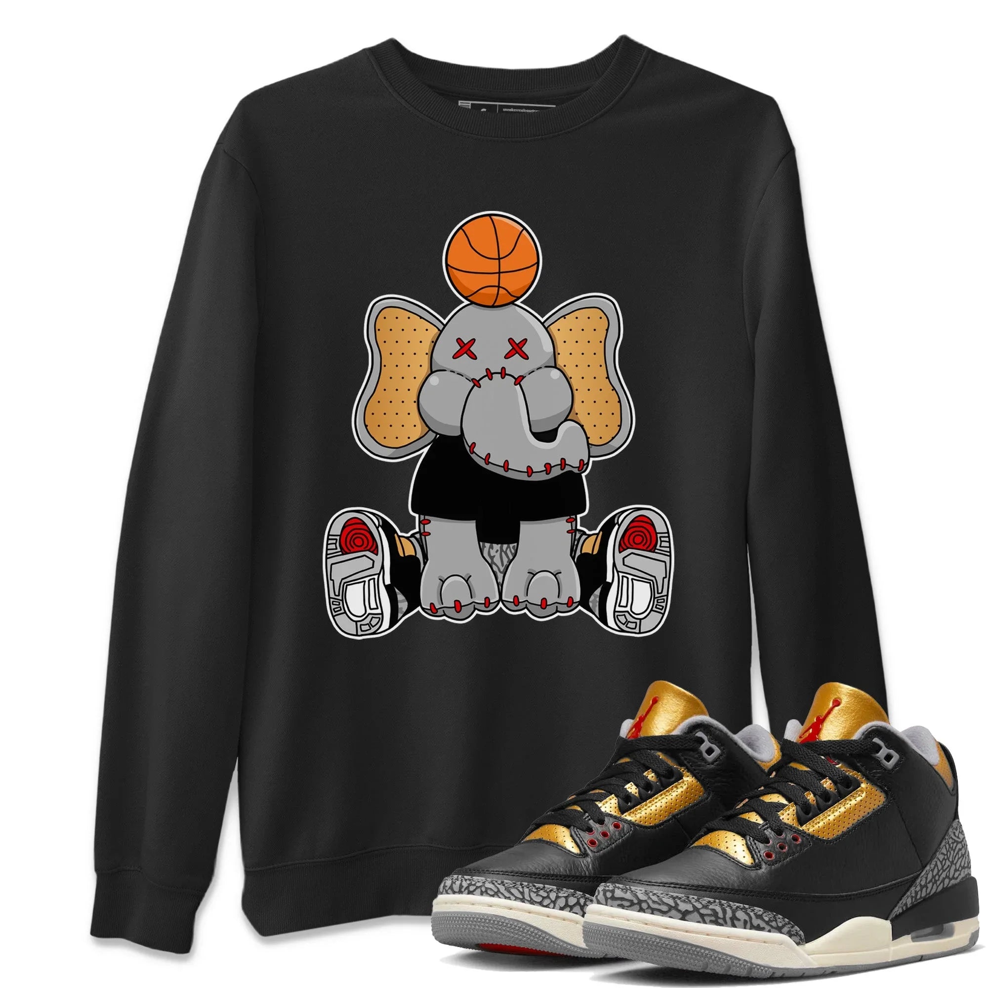 Jordan 3 Black Gold Sneaker Match Tees Elephant Doll Sneaker Tees Jordan 3 Black Gold Sneaker Release Tees Unisex Shirts
