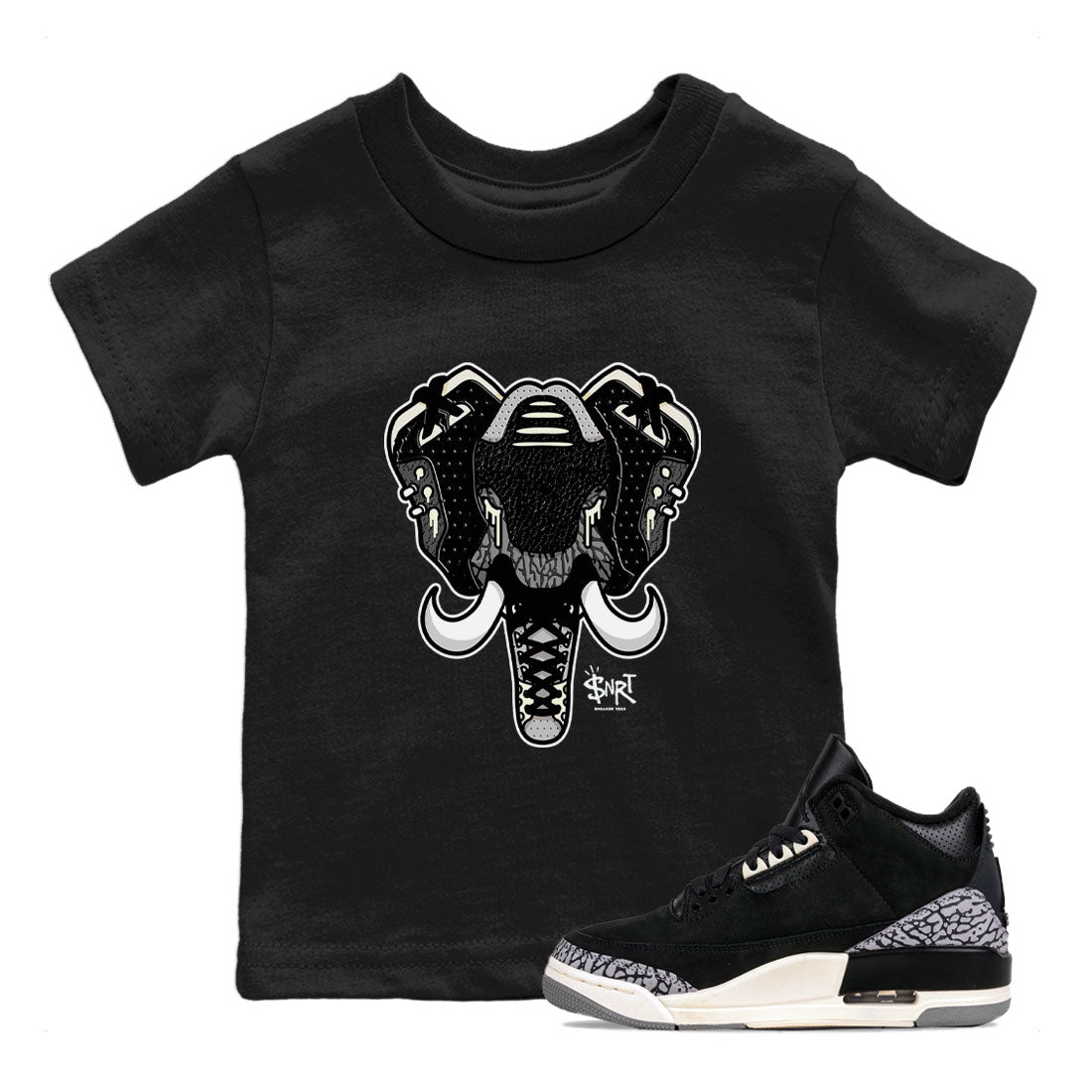 Air Jordan 3 Off Noir shirt to match jordans Elephant Symbol sneaker tees Air Jordan 3 Retro Off Noir SNRT Sneaker Tees Baby Toddler Black 1 T-Shirt