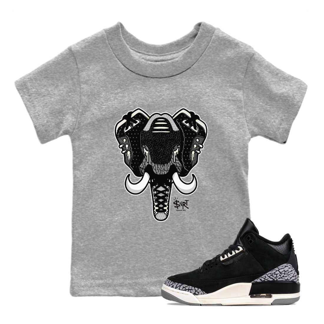 Air Jordan 3 Off Noir shirt to match jordans Elephant Symbol sneaker tees Air Jordan 3 Retro Off Noir SNRT Sneaker Tees Baby Toddler Heather Grey 1 T-Shirt