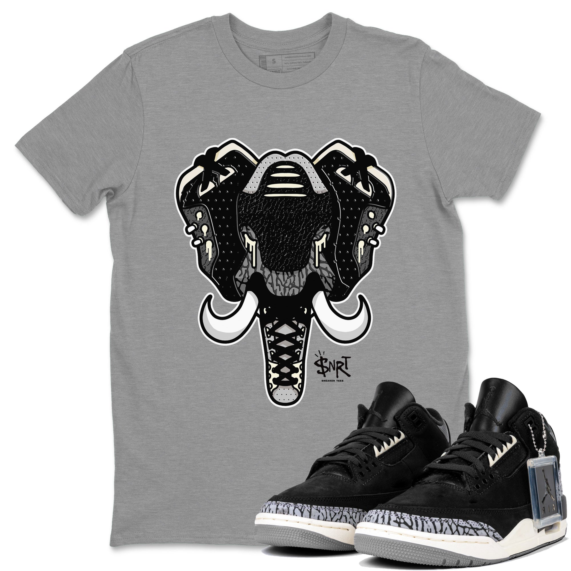 Air Jordan 3 Off Noir shirt to match jordans Elephant Symbol sneaker tees Air Jordan 3 Retro Off Noir SNRT Sneaker Tees Unisex Heather Grey 1 T-Shirt