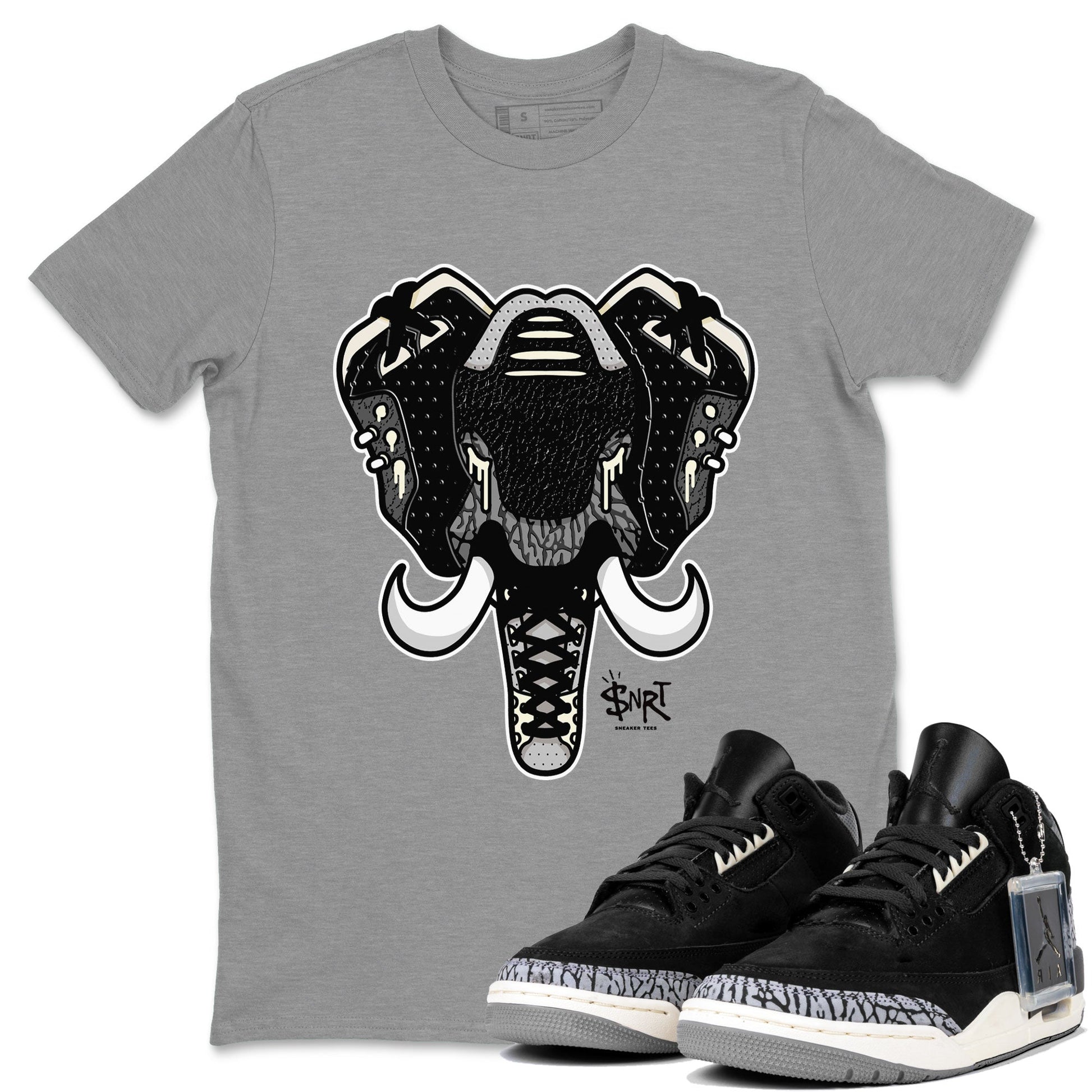 Air Jordan 3 Off Noir shirt to match jordans Elephant Symbol sneaker tees Air Jordan 3 Retro Off Noir SNRT Sneaker Tees Unisex Heather Grey 1 T-Shirt