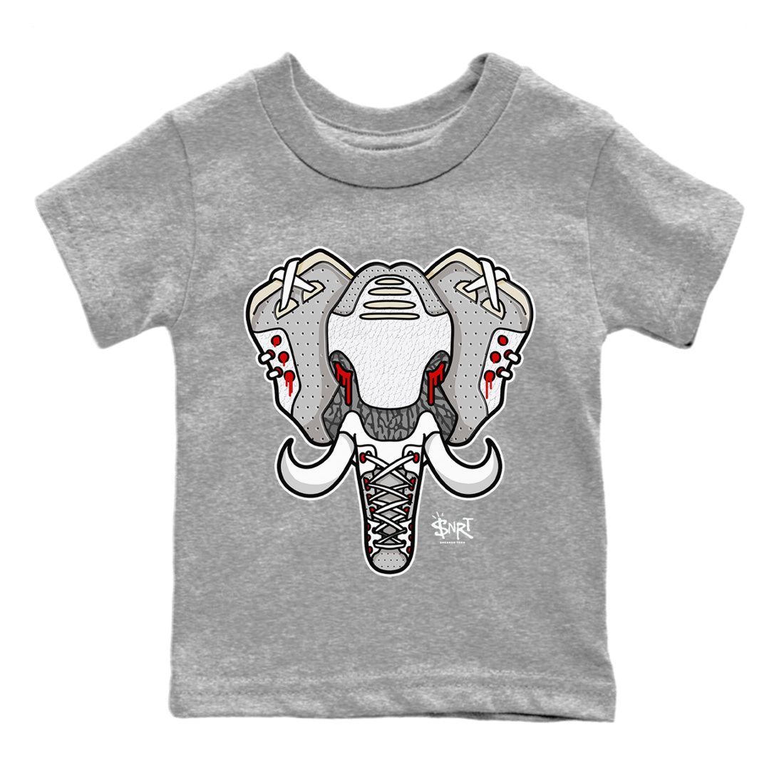 Air Jordan 3 White Cement Sneaker Match Tees Elephant Symbol Sneaker Tees Air Jordan 3 Retro White Cement Sneaker Release Tees Kids Shirts Heather Grey 2