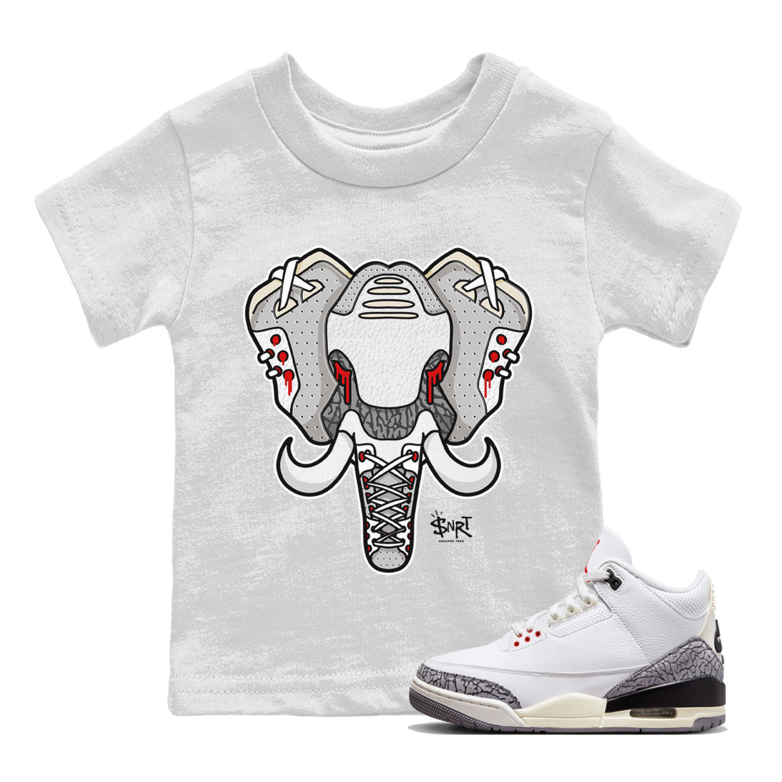 Air Jordan 3 White Cement Sneaker Match Tees Elephant Symbol Sneaker Tees Air Jordan 3 Retro White Cement Sneaker Release Tees Kids Shirts White 1