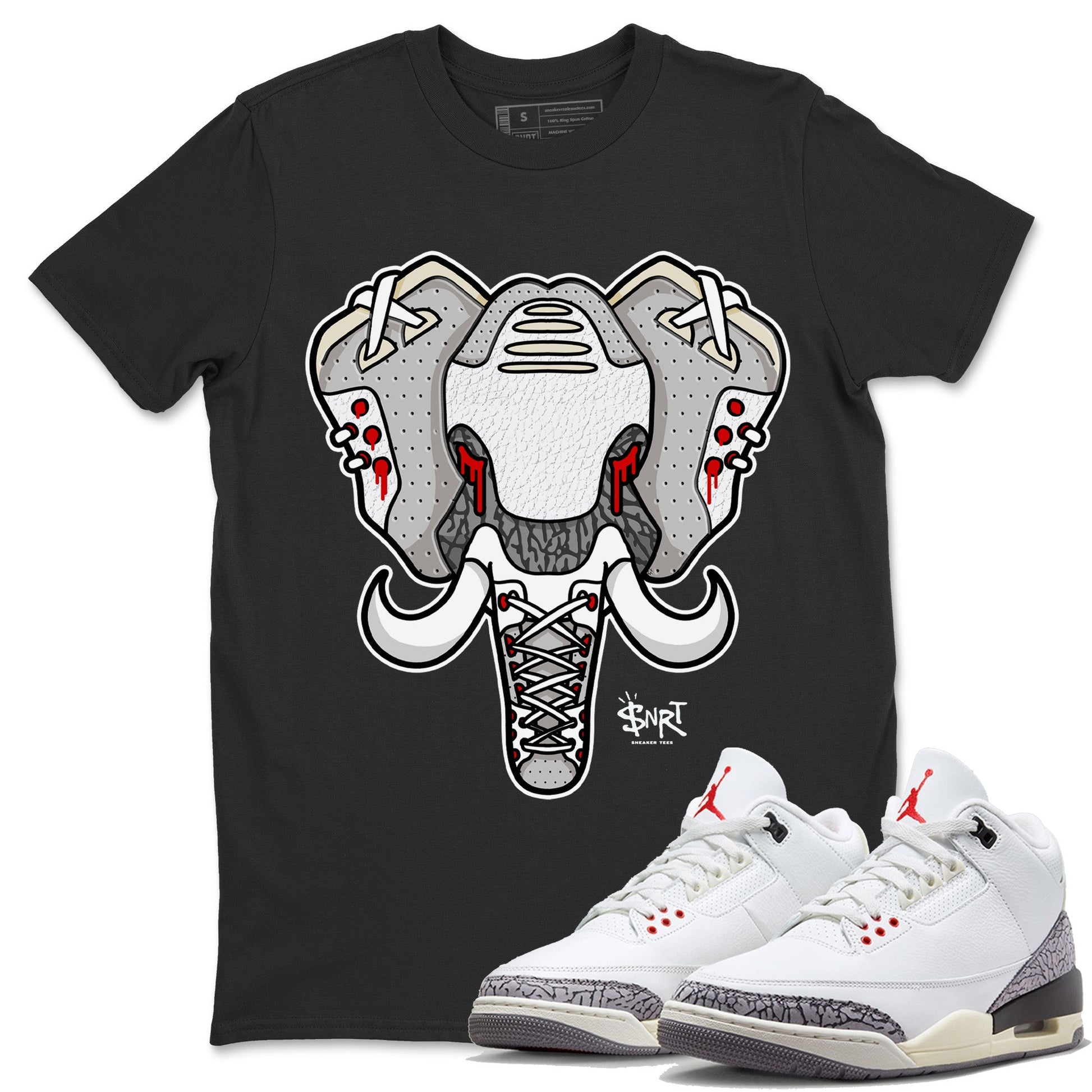 Air Jordan 3 White Cement Sneaker Match Tees Elephant Symbol Sneaker Tees Air Jordan 3 Retro White Cement Sneaker Release Tees Unisex Shirts Black 1