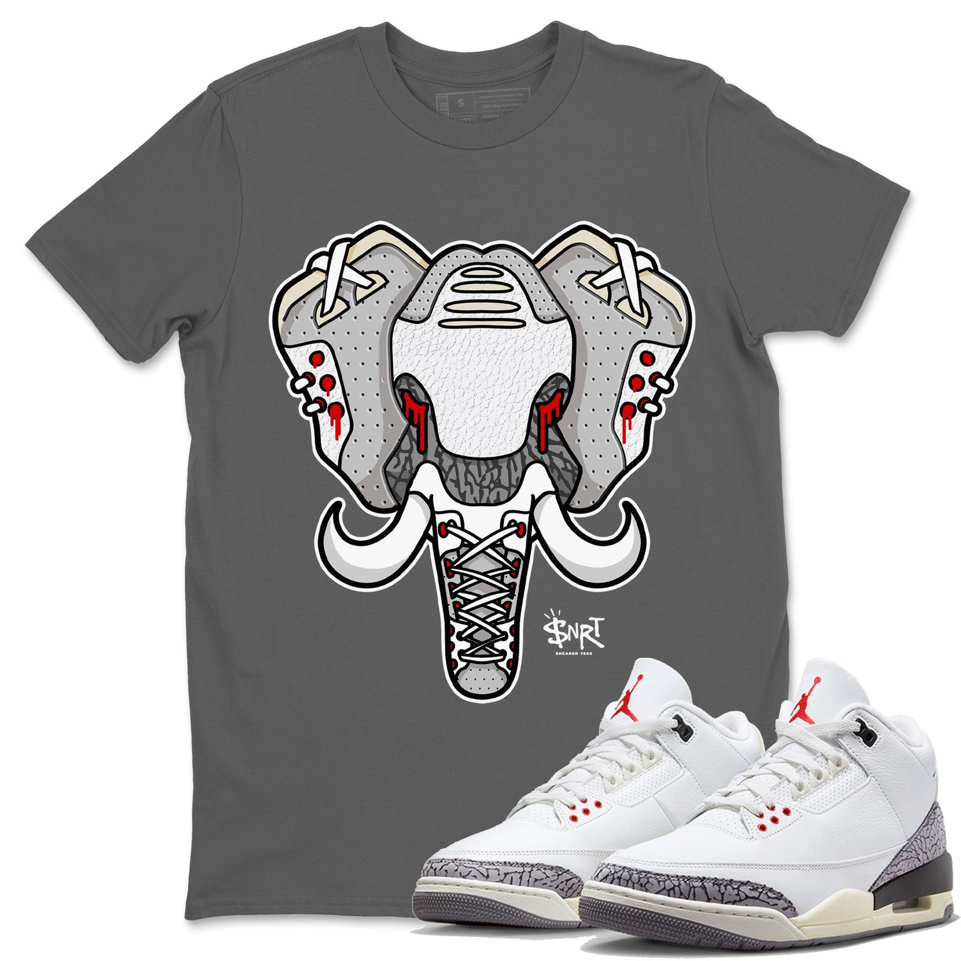 Air Jordan 3 White Cement Elephant Symbol Crew Neck Sneaker Tees Air Jordan 3 Retro White Cement Sneaker T-Shirts Washing and Care Tip
