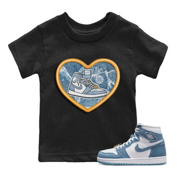 Jordan 1 Denim Sneaker Match Tees Embroidery Patch Sneaker Tees Jordan 1 Denim Sneaker Release Tees Kids Shirts