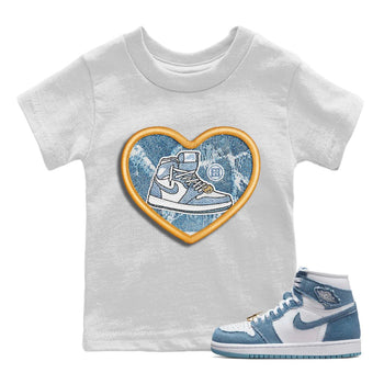 Jordan 1 Denim Sneaker Match Tees Embroidery Patch Sneaker Tees Jordan 1 Denim Sneaker Release Tees Kids Shirts