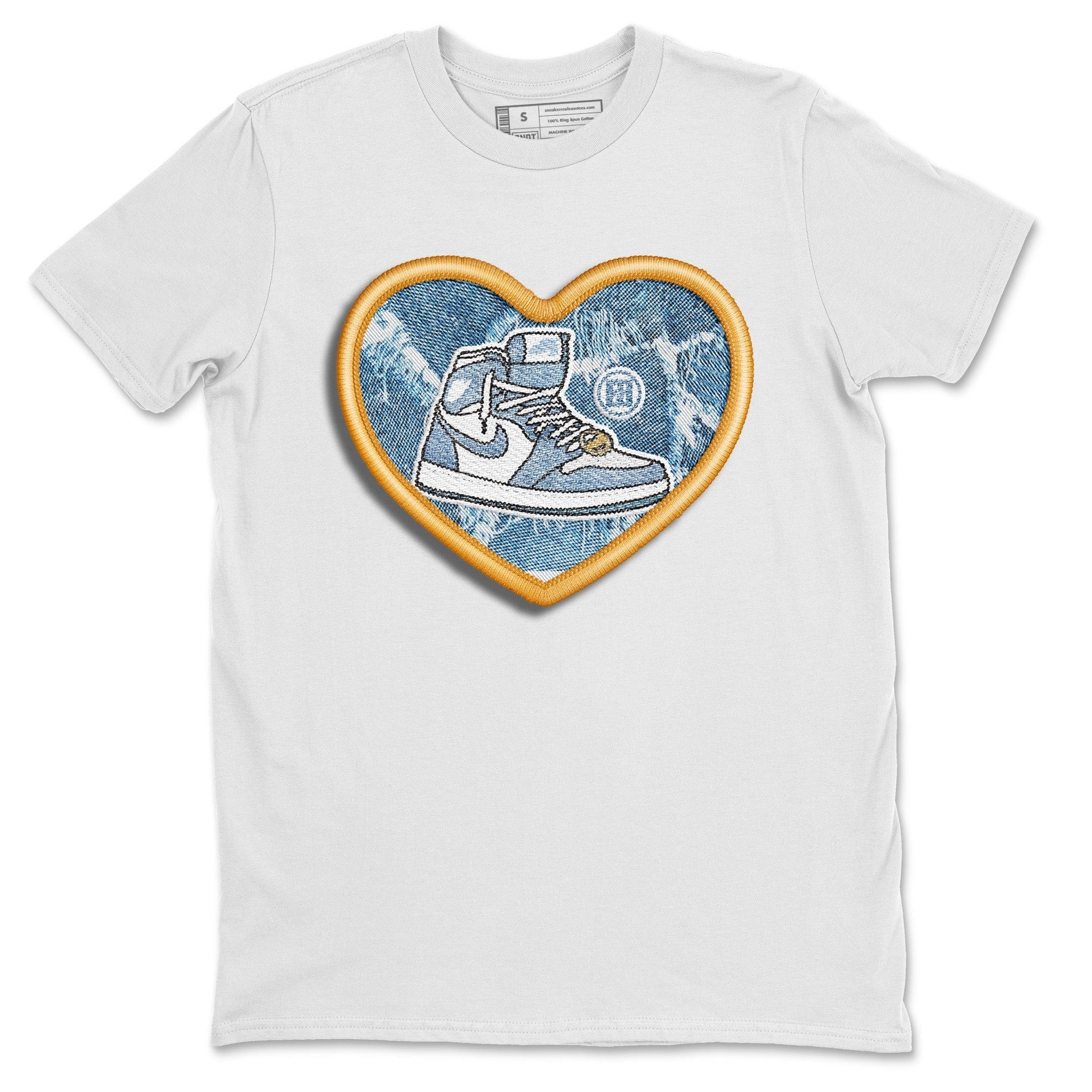 Jordan 1 Denim Sneaker Match Tees Embroidery Patch Sneaker Tees Jordan 1 Denim Sneaker Release Tees Unisex Shirts