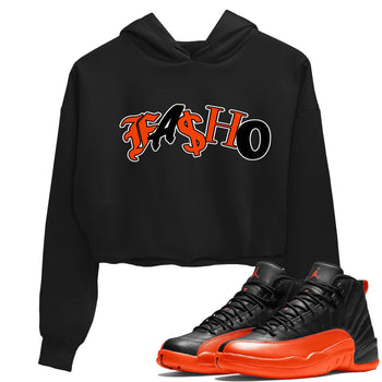 Air Jordan 12 Brilliant Orange Sneaker Match Tees Fasho Sneaker Tees AJ12 Brilliant Orange Sneaker Release Tees Women's Shirts Black 1