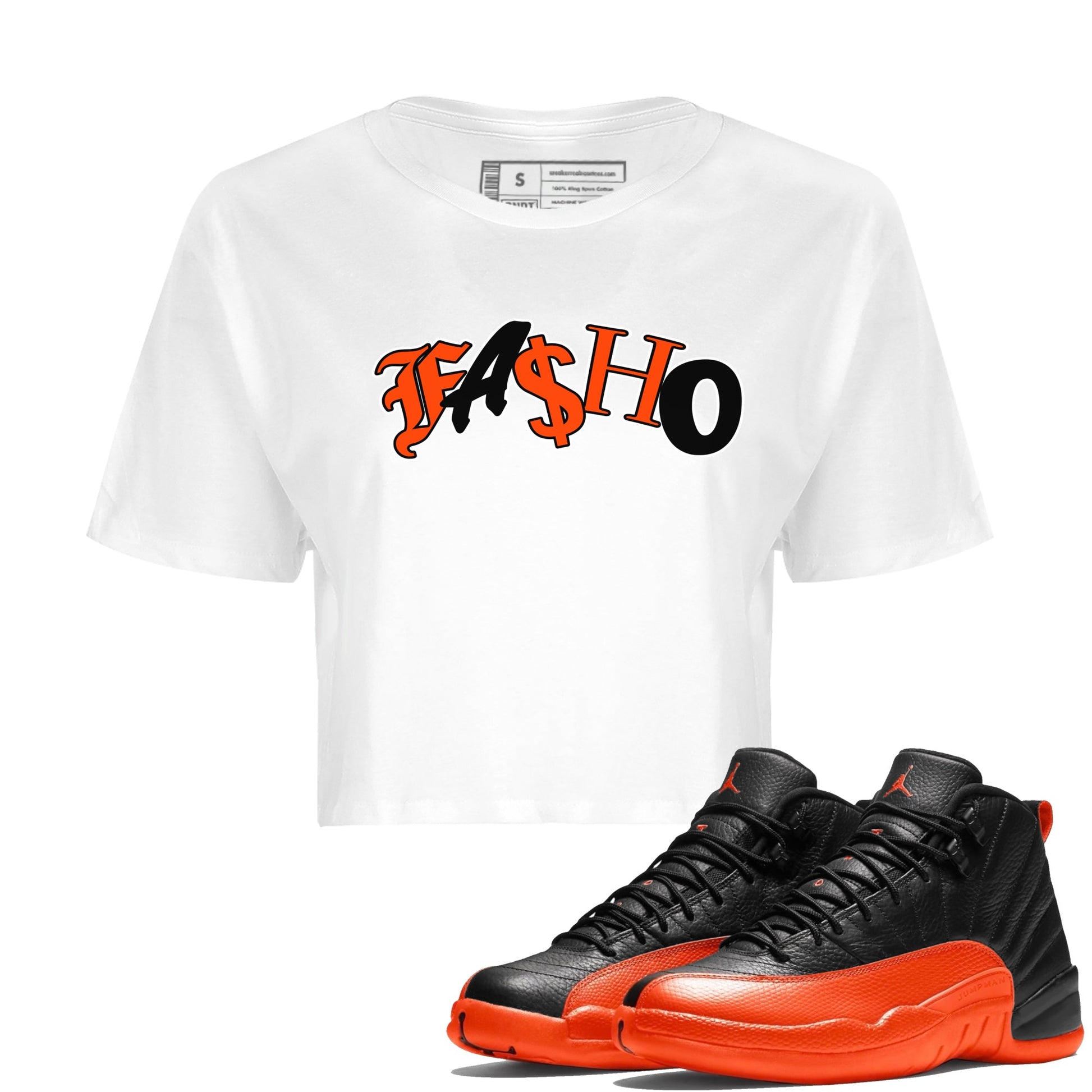 Air Jordan 12 Brilliant Orange Sneaker Match Tees Fasho Sneaker Tees AJ12 Brilliant Orange Sneaker Release Tees Women's Shirts White 1
