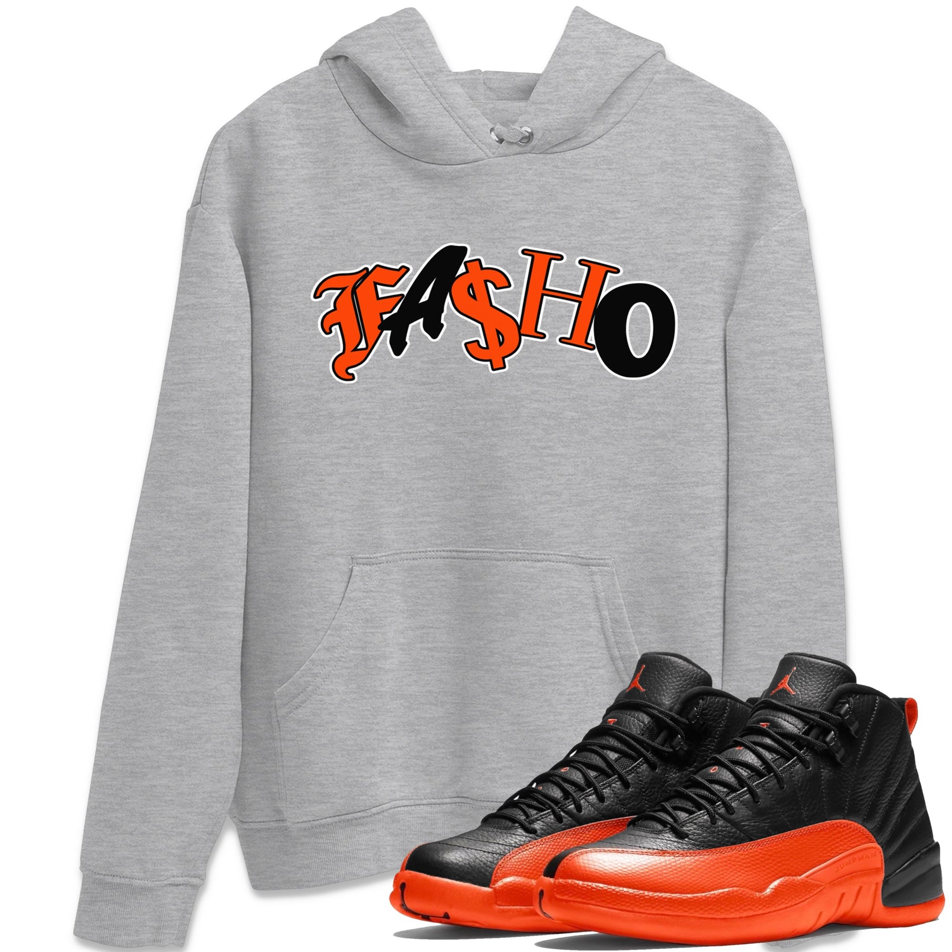 Air Jordan 12 Brilliant Orange Sneaker Match Tees Fasho Sneaker Tees AJ12 Brilliant Orange Sneaker Release Tees Unisex Shirts Heather Grey 1