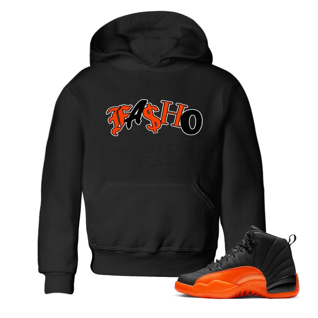 Air Jordan 12 Brilliant Orange Sneaker Match Tees Fasho Sneaker Tees AJ12 Brilliant Orange Sneaker Release Tees Kids Shirts Black 1