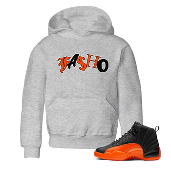 Air Jordan 12 Brilliant Orange Sneaker Match Tees Fasho Sneaker Tees AJ12 Brilliant Orange Sneaker Release Tees Kids Shirts Heather Grey 1