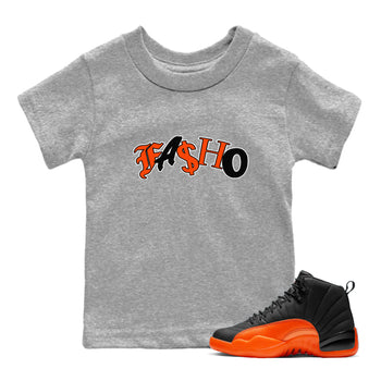Air Jordan 12 Brilliant Orange Sneaker Match Tees Fasho Sneaker Tees AJ12 Brilliant Orange Sneaker Release Tees Kids Shirts Heather Grey 1