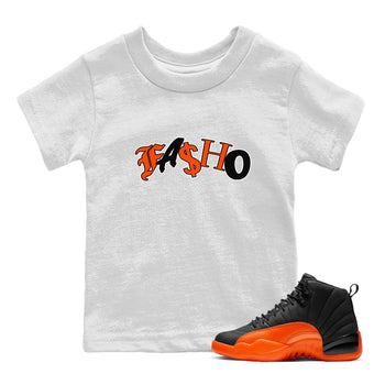 Air Jordan 12 Brilliant Orange Sneaker Match Tees Fasho Sneaker Tees AJ12 Brilliant Orange Sneaker Release Tees Kids Shirts White 1