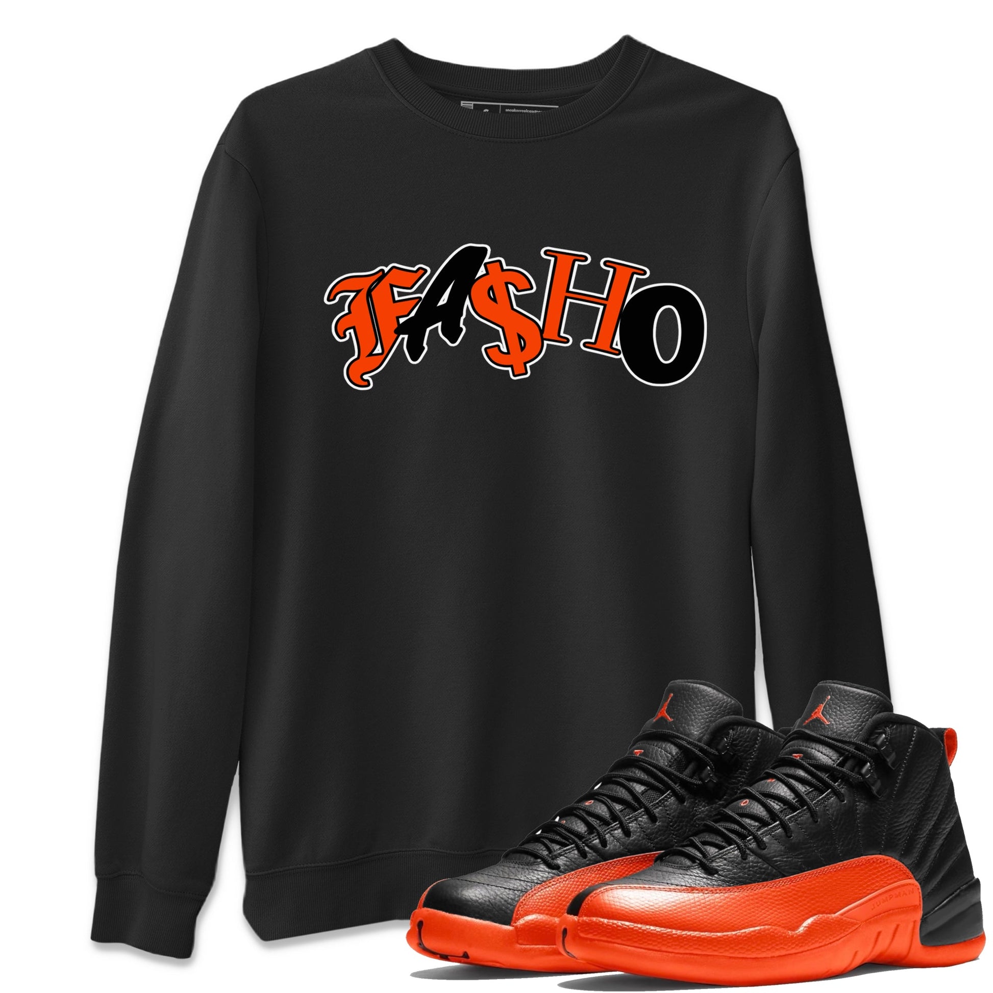 Air Jordan 12 Brilliant Orange Sneaker Match Tees Fasho Sneaker Tees AJ12 Brilliant Orange Sneaker Release Tees Unisex Shirts Black 1
