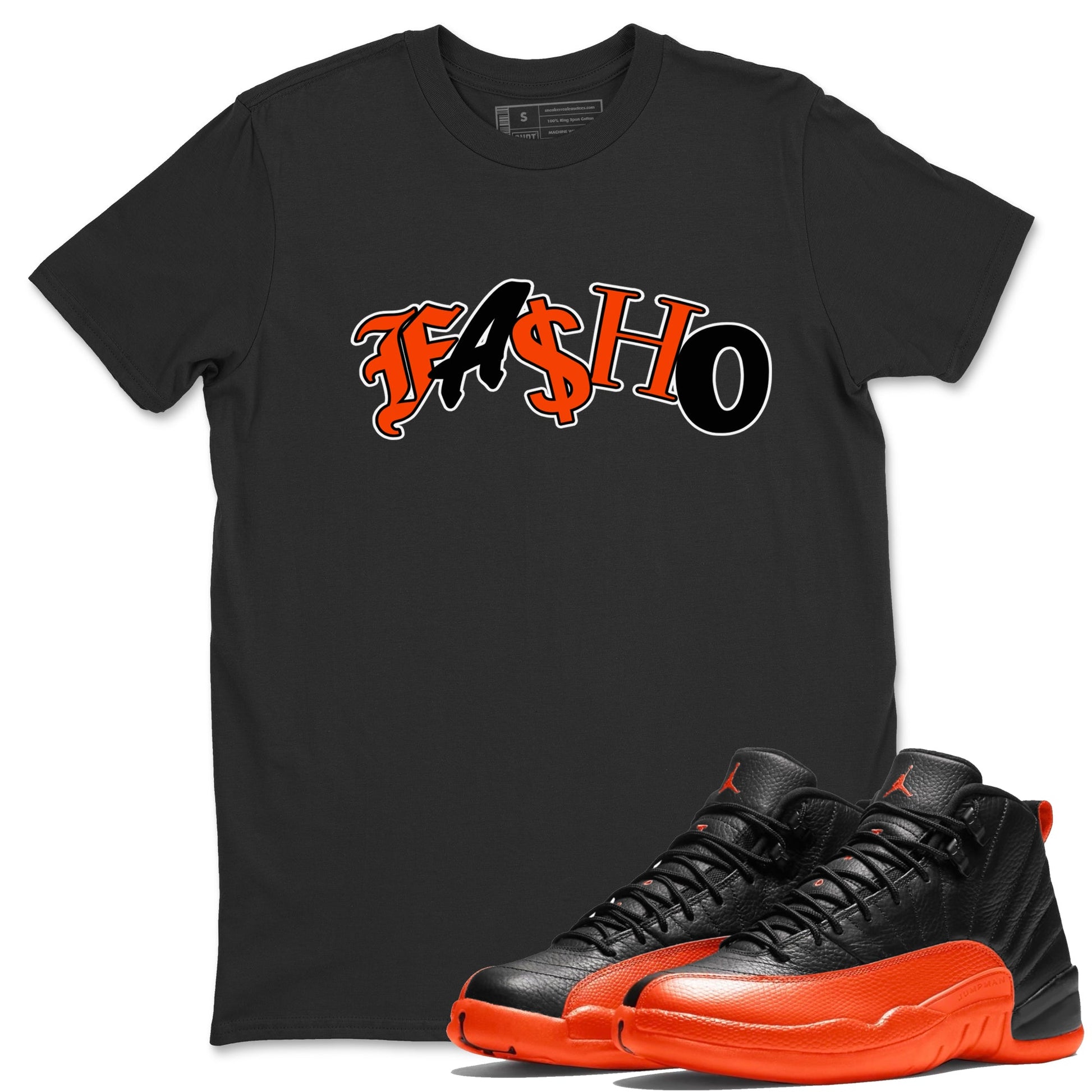 Air Jordan 12 Brilliant Orange Sneaker Match Tees Fasho Sneaker Tees AJ12 Brilliant Orange Sneaker Release Tees Unisex Shirts Black 1