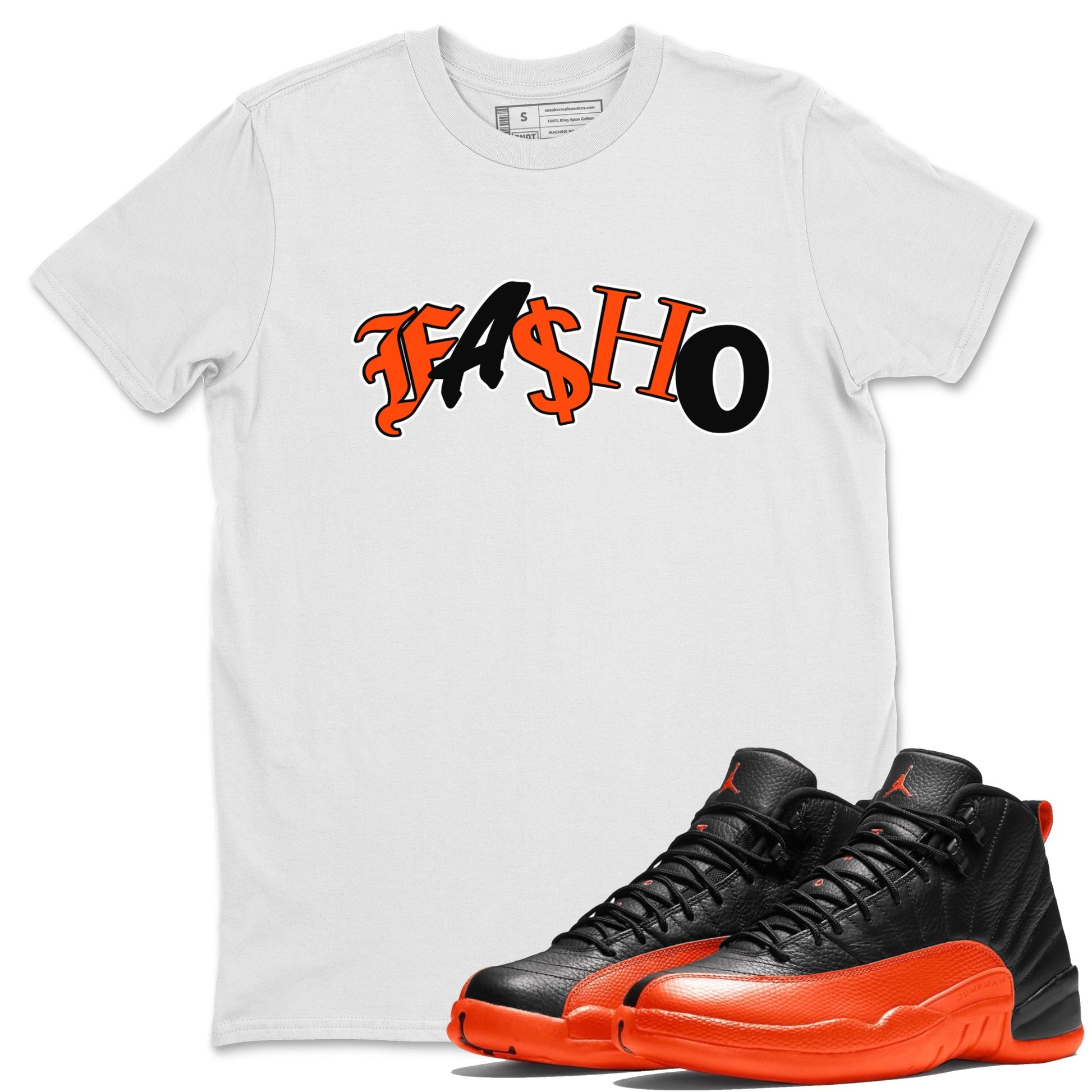 Air Jordan 12 Brilliant Orange Sneaker Match Tees Fasho Sneaker Tees AJ12 Brilliant Orange Sneaker Release Tees Unisex Shirts White 1