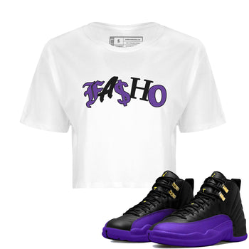 Air Jordan 12 Field Purple Sneaker Match Tees Fasho Sneaker Tees AJJordan 12 Lakers Sneaker Release Tees Women's Shirts White 1