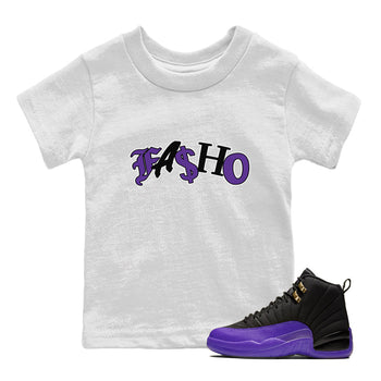 Air Jordan 12 Field Purple Sneaker Match Tees Fasho Sneaker Tees AJJordan 12 Lakers Sneaker Release Tees Kids Shirts White 1