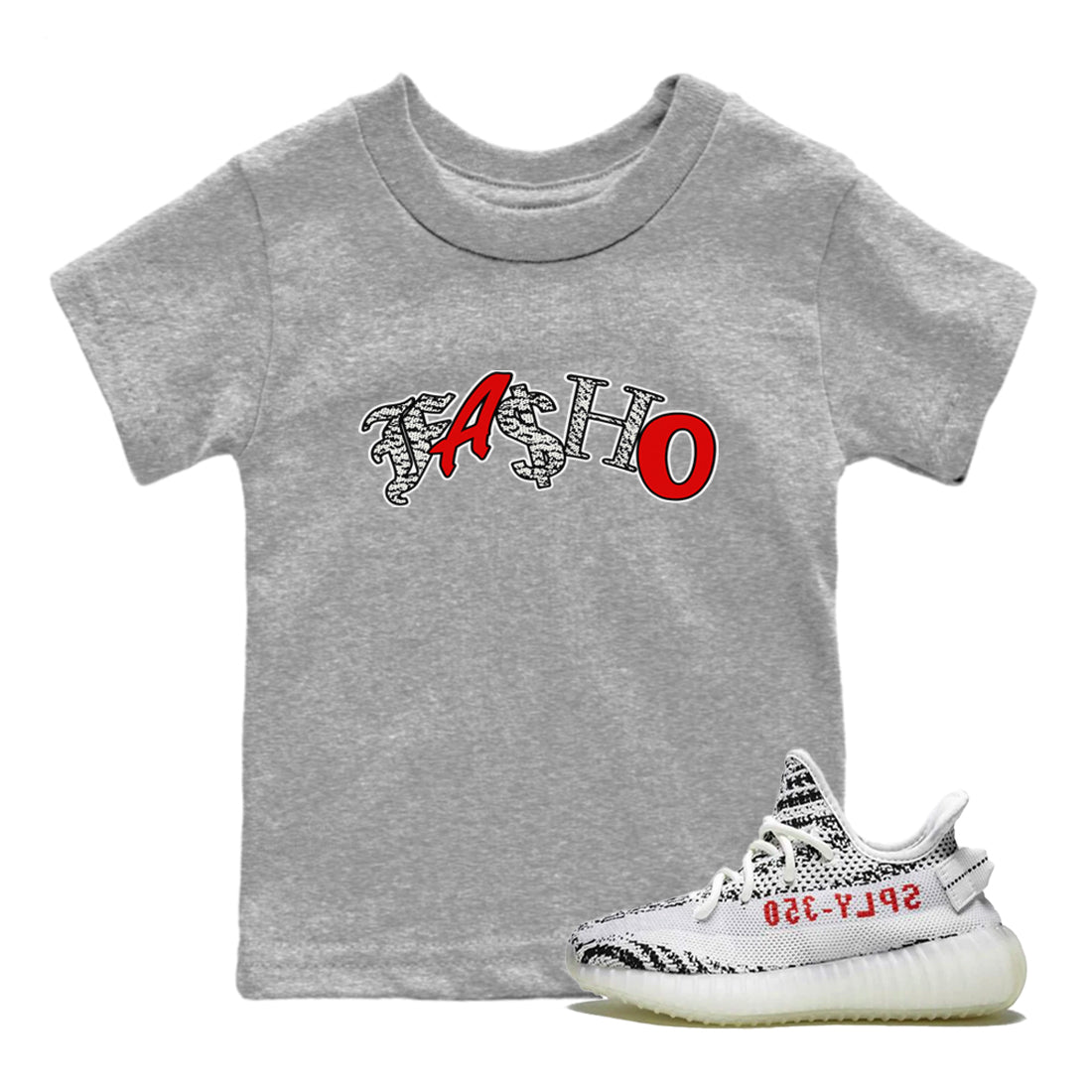 Yeezy 350 Zebra Sneaker Match Tees Fasho Sneaker Tees Yeezy Boost 350 V2 Zebra Sneaker Release Tees Kids Shirts Heather Grey 1