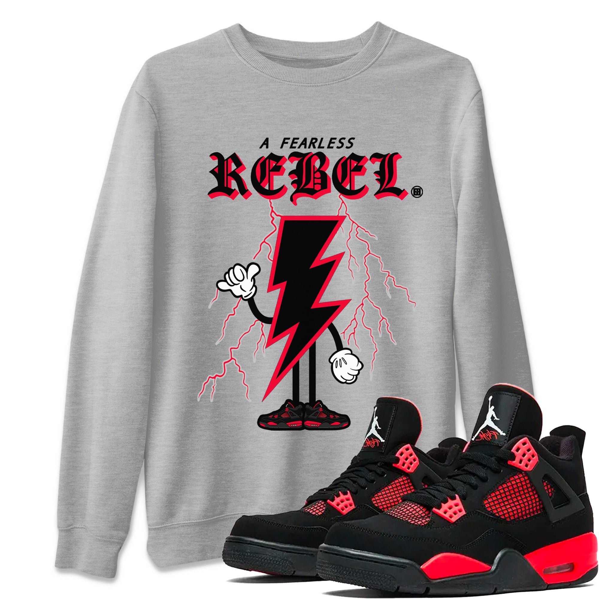 Air Jordan 4 Red Thunder Sneaker Match Tees Fearless Rebel Sneaker Tees Jordan 4 Retro Red Thunder Sneaker Release Tees Unisex Shirts Heather Grey 1