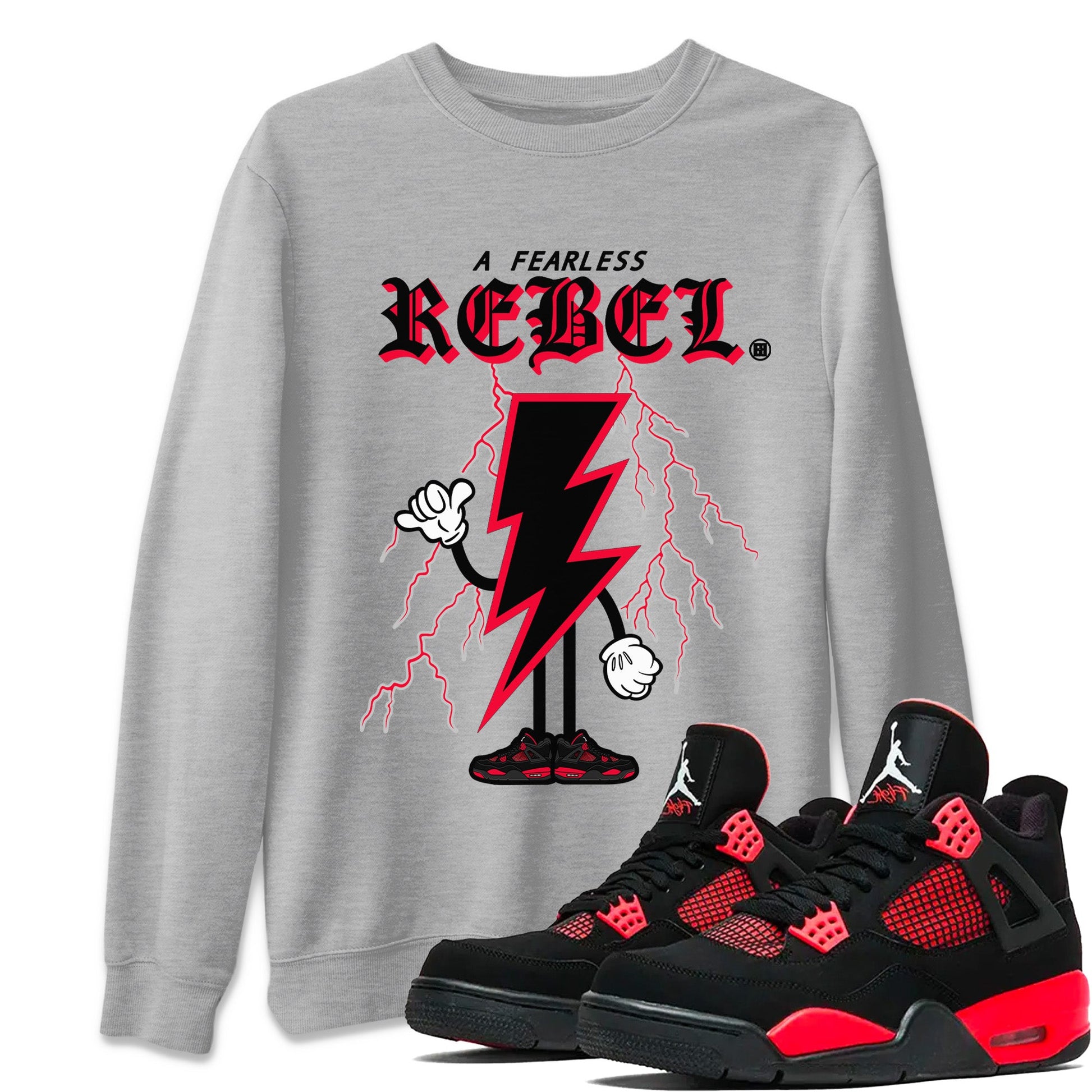 Air Jordan 4 Red Thunder Sneaker Match Tees Fearless Rebel Sneaker Tees Jordan 4 Retro Red Thunder Sneaker Release Tees Unisex Shirts Heather Grey 1