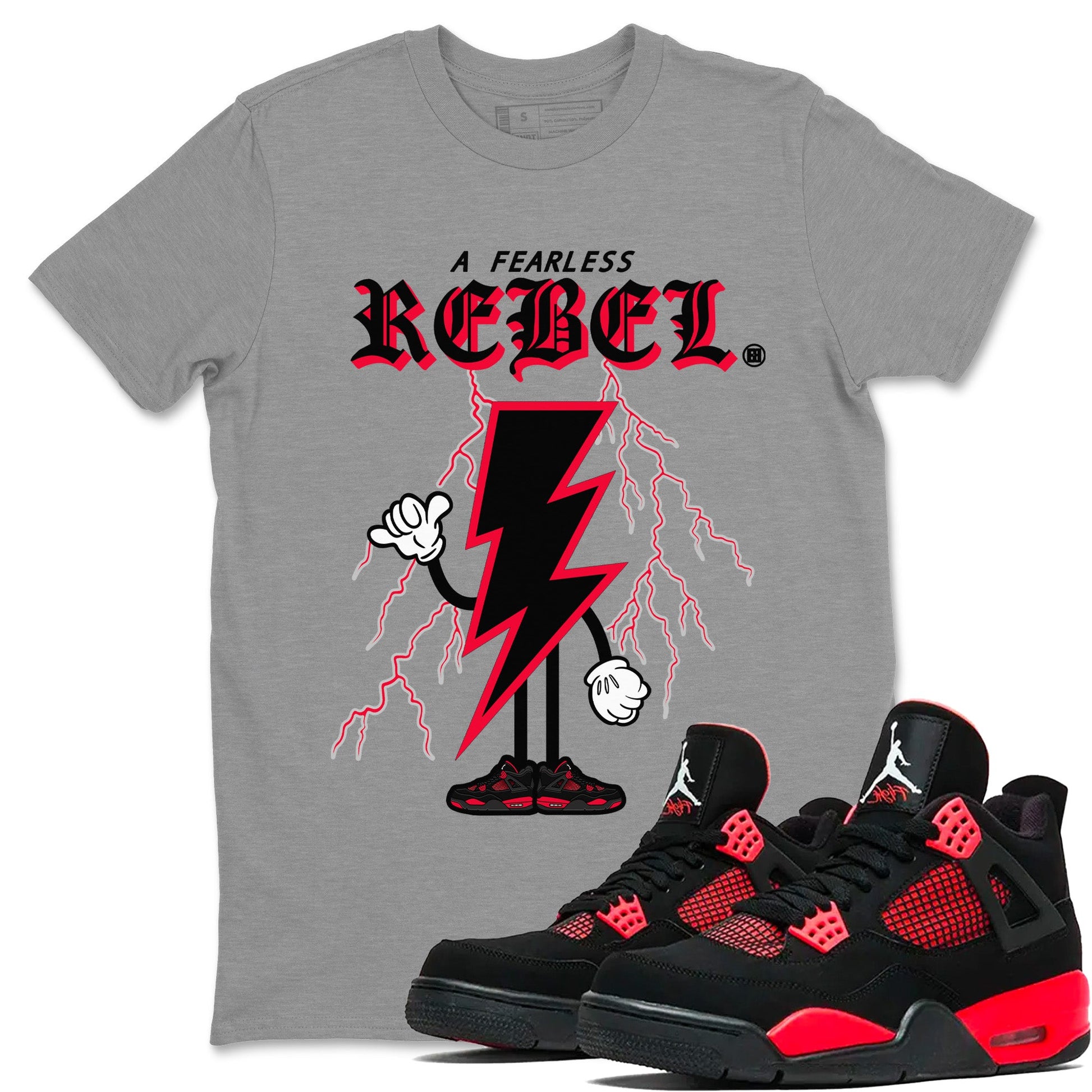 Air Jordan 4 Red Thunder Fearless Rebel Crew Neck Sneaker Tees Jordan 4 Retro Red Thunder Sneaker T-Shirts Size Chart