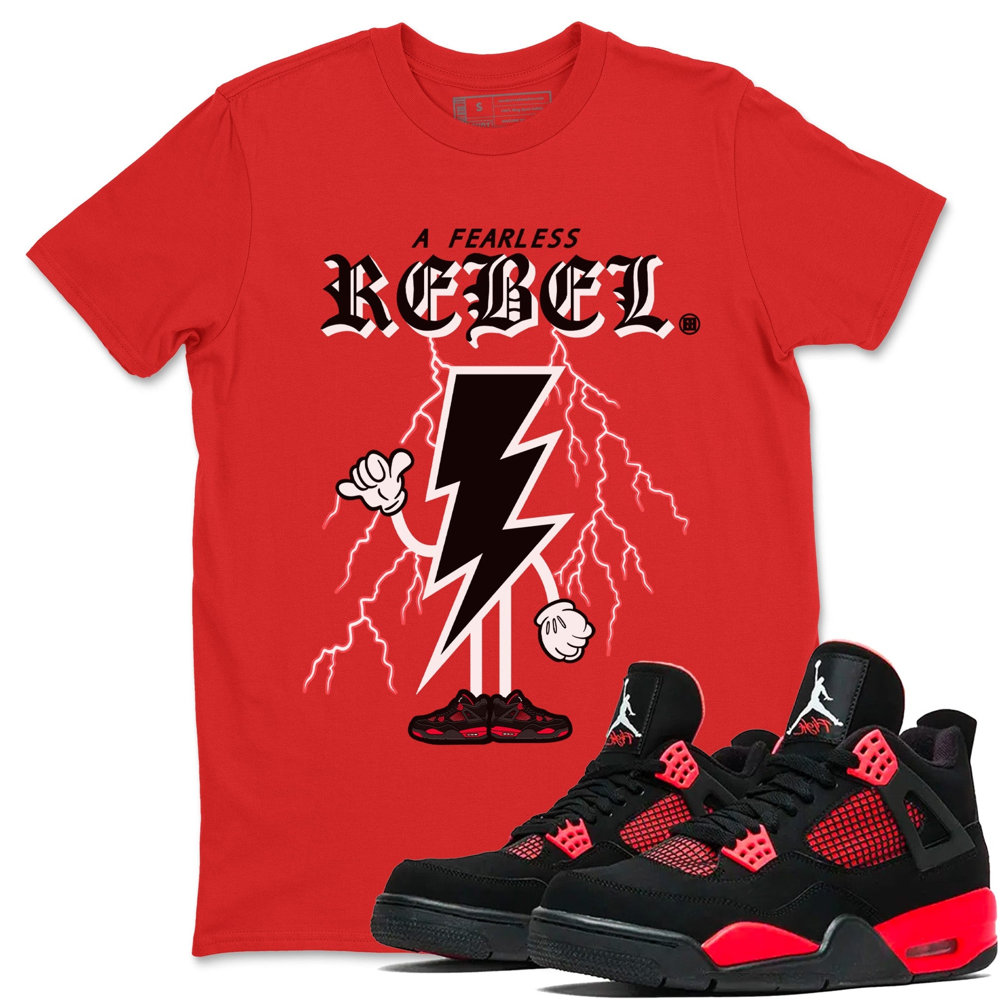 Air Jordan 4 Red Thunder Fearless Rebel Crew Neck Sneaker Tees Jordan 4 Retro Red Thunder Sneaker T-Shirts Washing and Care Tip