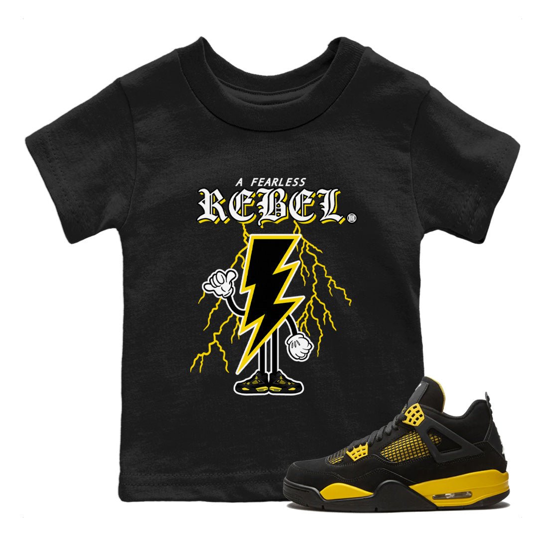 Air Jordan 4 Thunder Sneaker Match Tees Fearless Rebel Sneaker Tees Air Jordan 4 Retro Thunder Sneaker Release Tees Kids Shirts Black 1