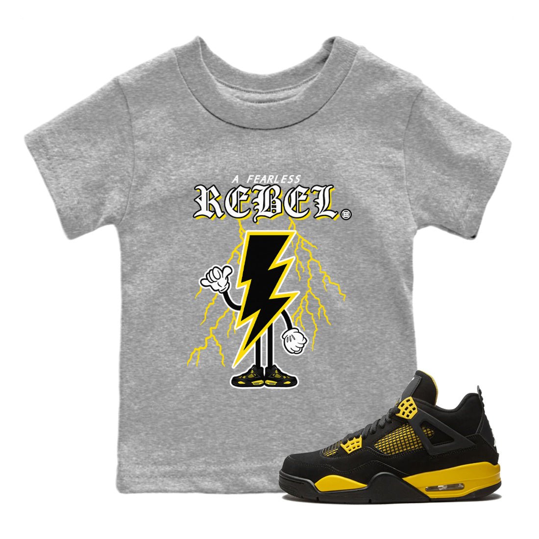 Air Jordan 4 Thunder Sneaker Match Tees Fearless Rebel Sneaker Tees Air Jordan 4 Retro Thunder Sneaker Release Tees Kids Shirts Heather Grey 1