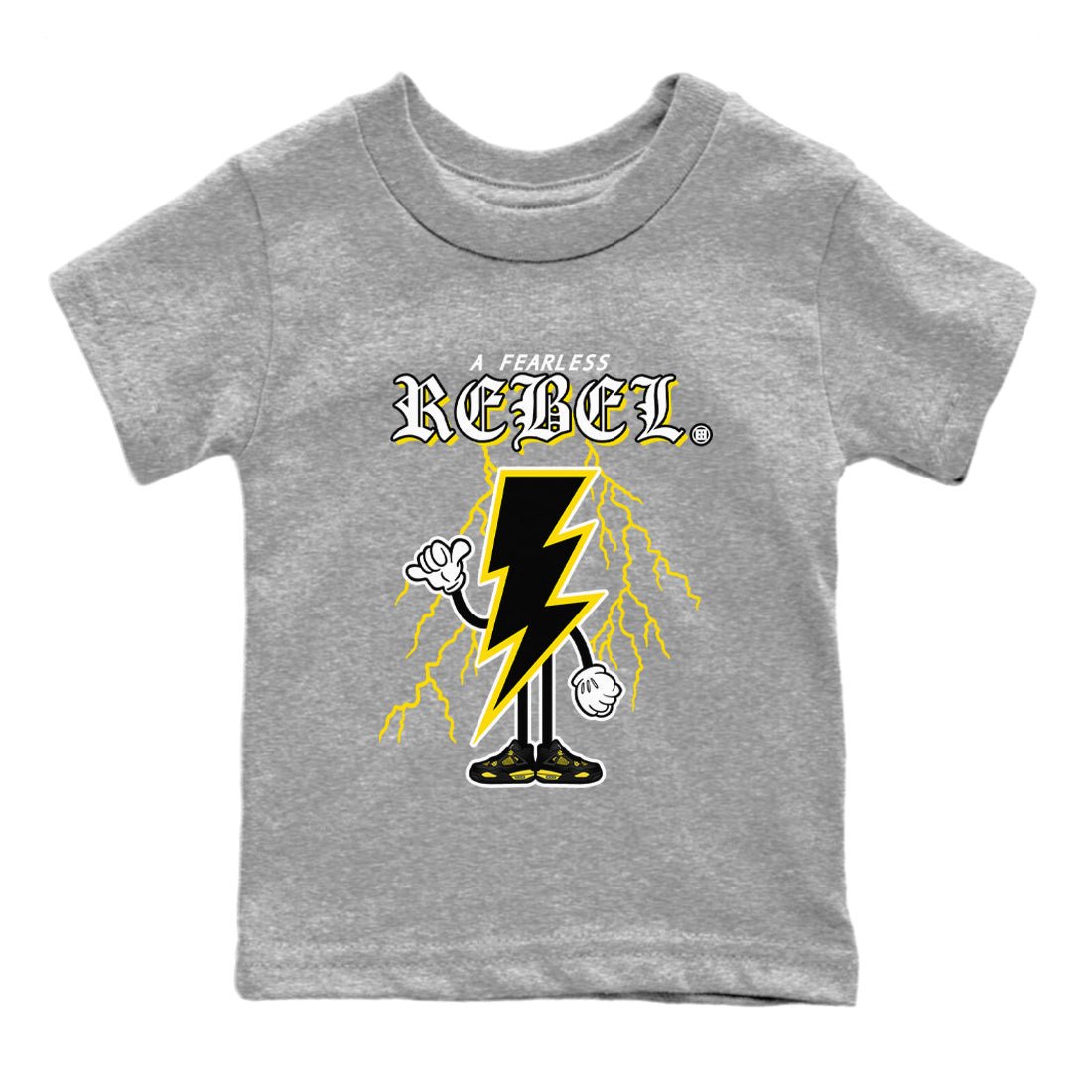 Air Jordan 4 Thunder Sneaker Match Tees Fearless Rebel Sneaker Tees Air Jordan 4 Retro Thunder Sneaker Release Tees Kids Shirts Heather Grey 2