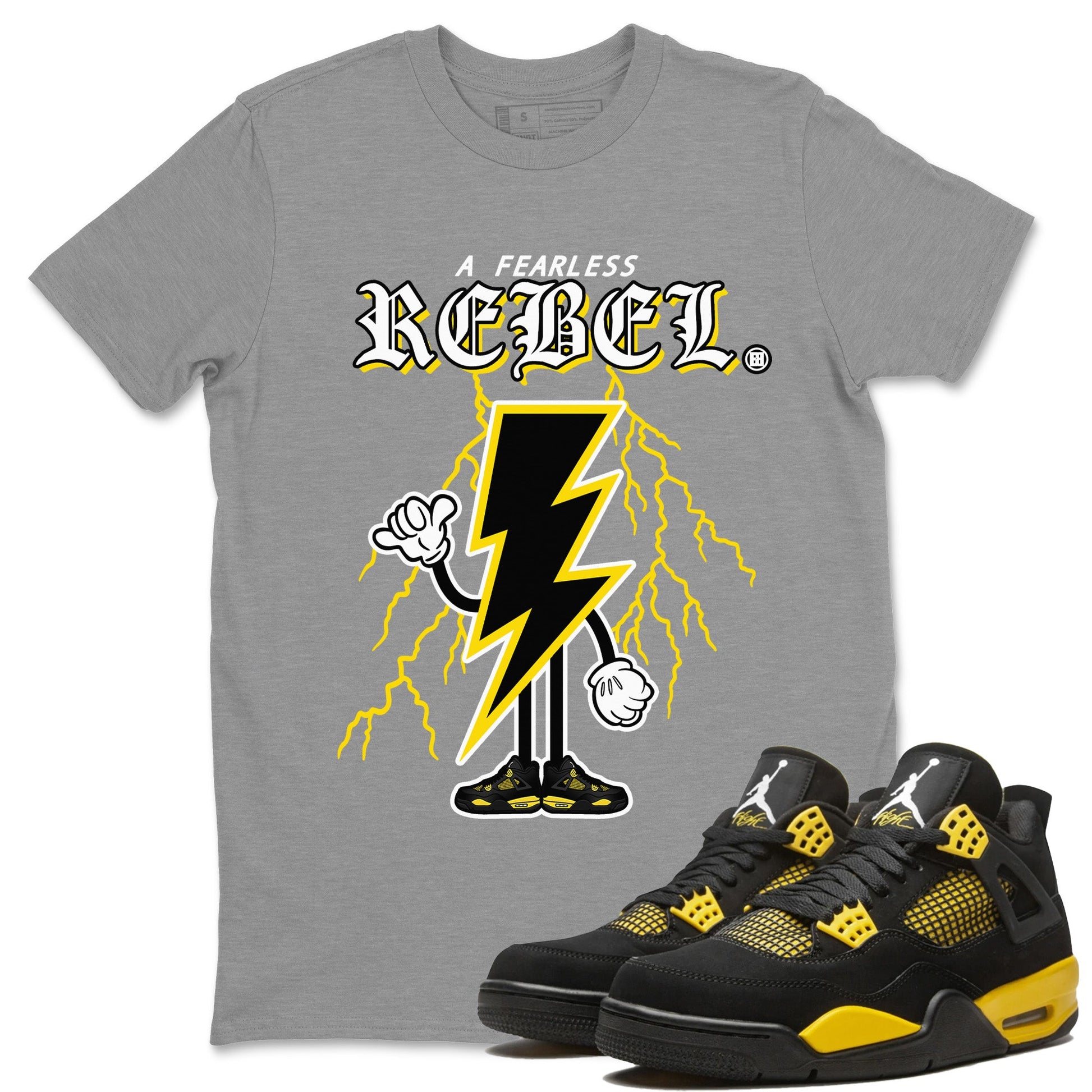 Air Jordan 4 Thunder Sneaker Match Tees Fearless Rebel Sneaker Tees Air Jordan 4 Retro Thunder Sneaker Release Tees Unisex Shirts Heather Grey 1