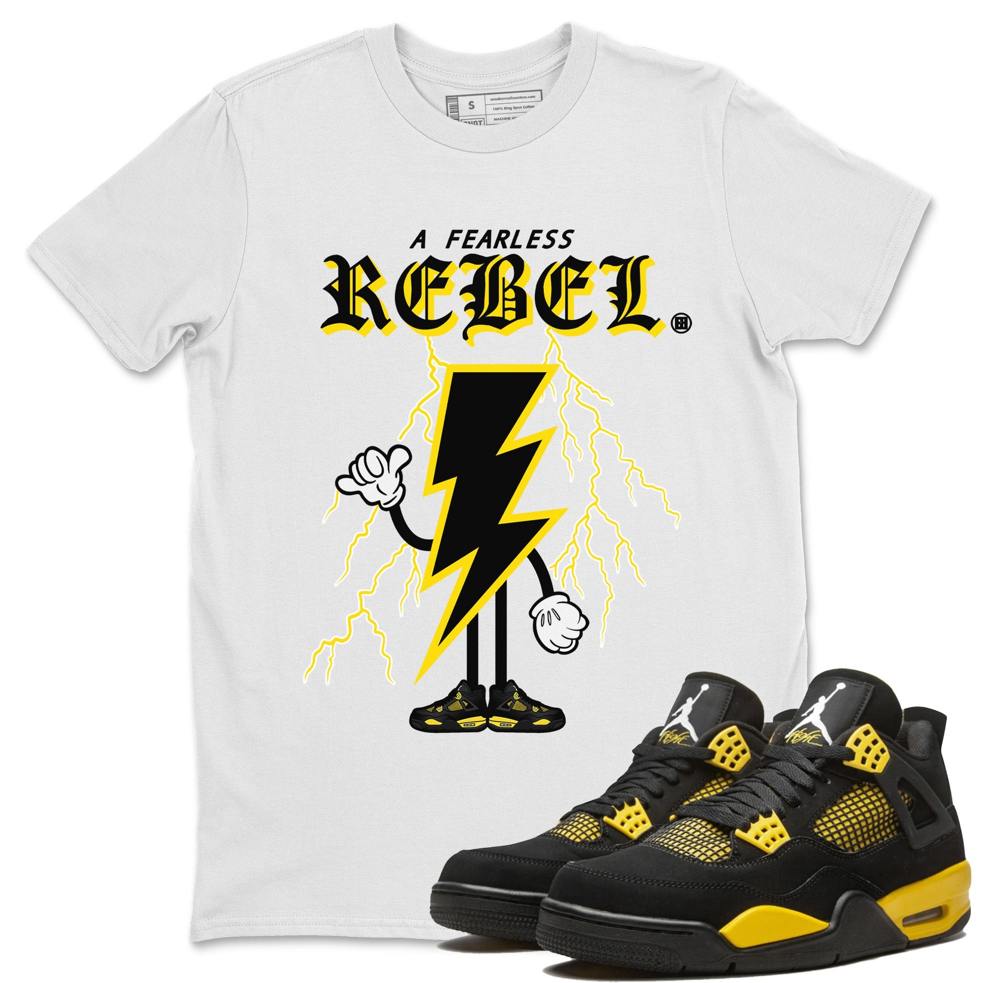 Air Jordan 4 Thunder Sneaker Match Tees Fearless Rebel Sneaker Tees Air Jordan 4 Retro Thunder Sneaker Release Tees Unisex Shirts White 1