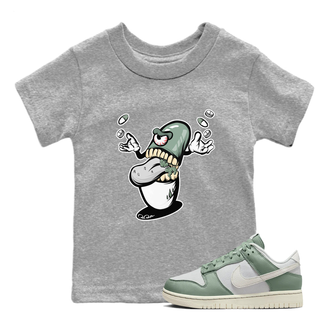 Dunk Mica Green Sneaker Match Tees Pill Monster Sneaker Tees Dunk Low Mica Green Sneaker Release Tees Kids Shirts Heather Grey 1