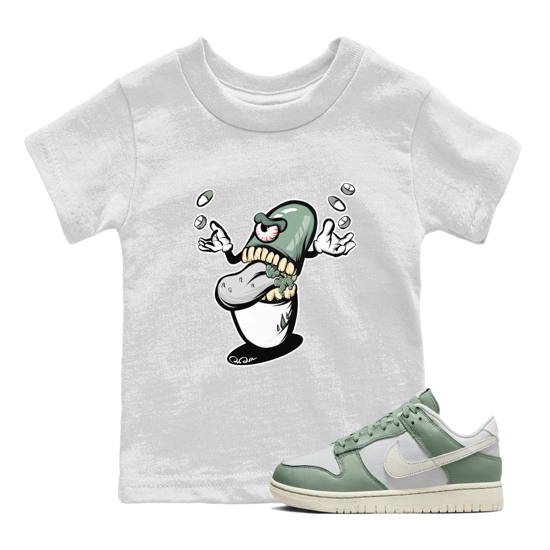 Dunk Mica Green Sneaker Match Tees Pill Monster Sneaker Tees Dunk Low Mica Green Sneaker Release Tees Kids Shirts White 1