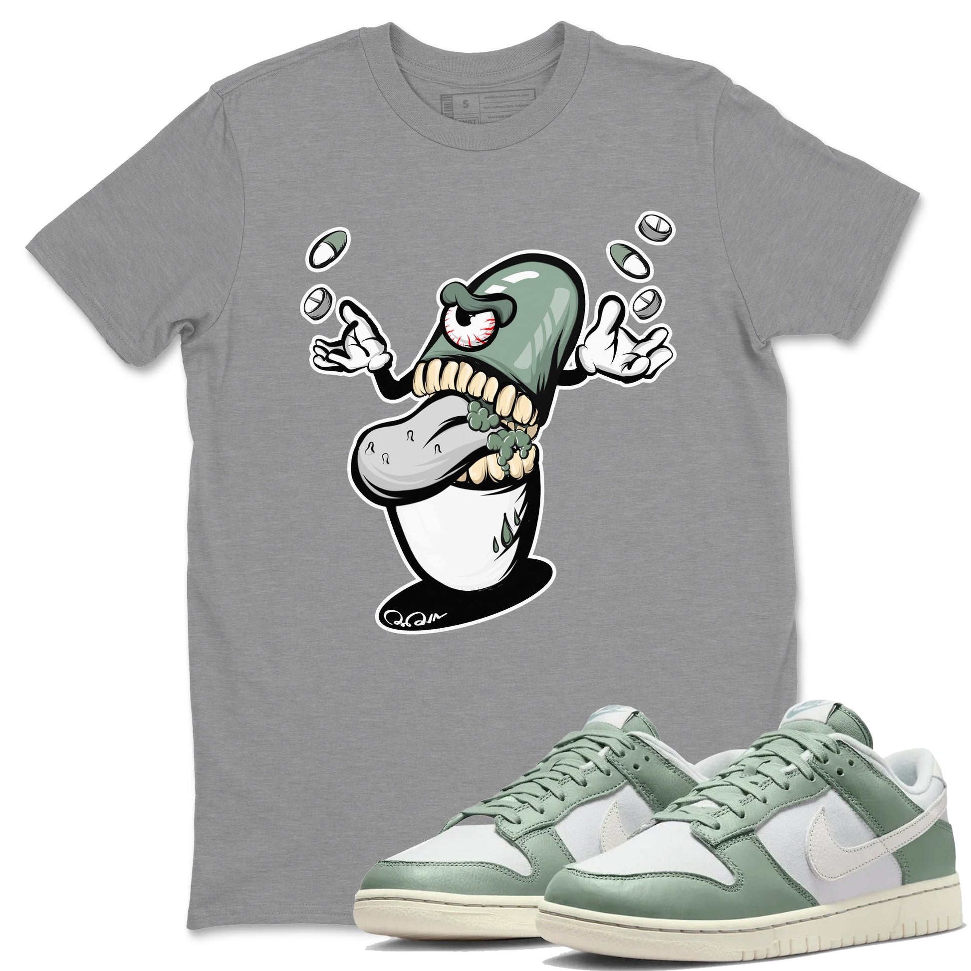Dunk Mica Green Sneaker Match Tees Pill Monster Sneaker Tees Dunk Low Mica Green Sneaker Release Tees Unisex Shirts Heather Grey 1