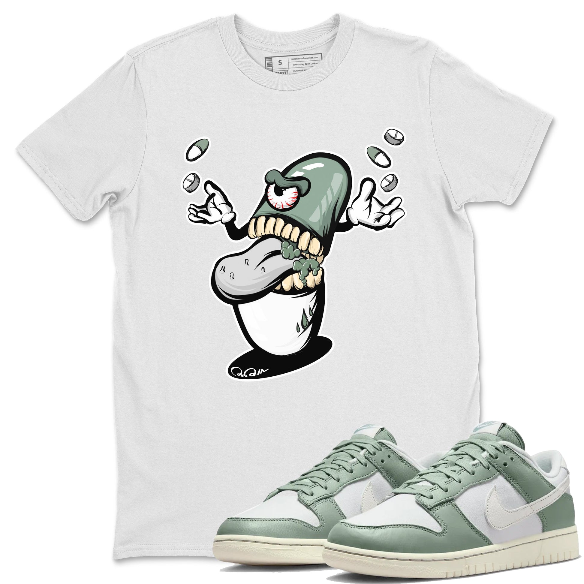 Dunk Mica Green Sneaker Match Tees Pill Monster Sneaker Tees Dunk Low Mica Green Sneaker Release Tees Unisex Shirts White 1